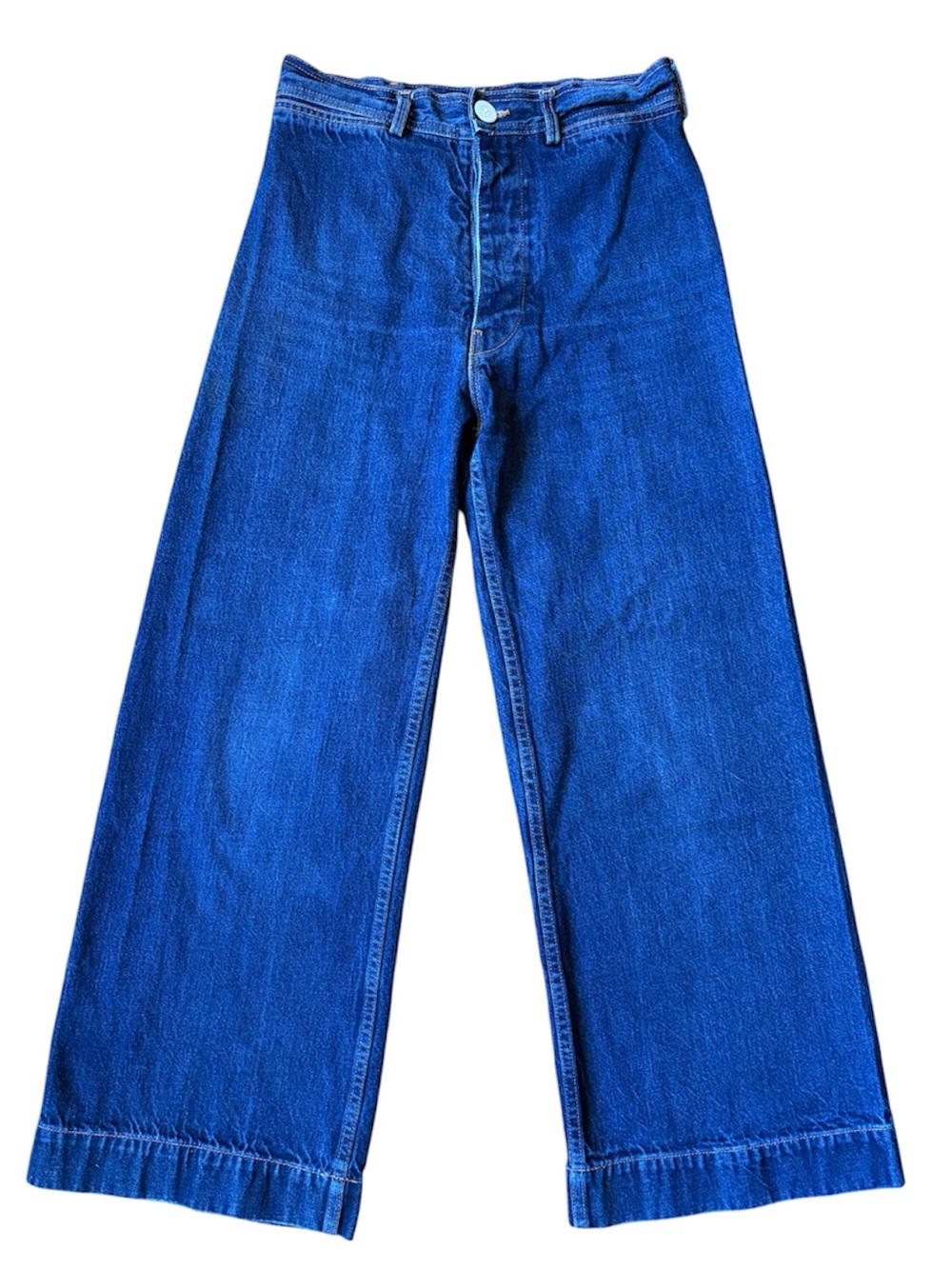 Jesse Kamm wide leg jeans 10 high waist button fly luxury all cotton denim